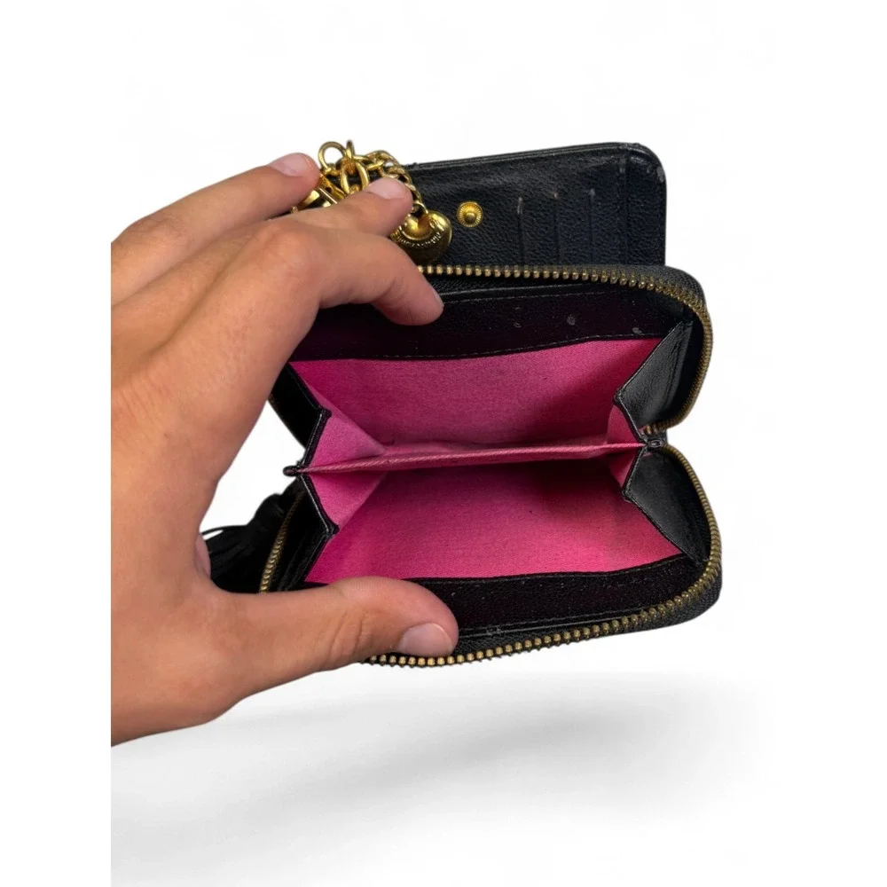 Juicy Couture Leopard Print Zip Around Wallet Y2K Velour Tassel Gold Charms